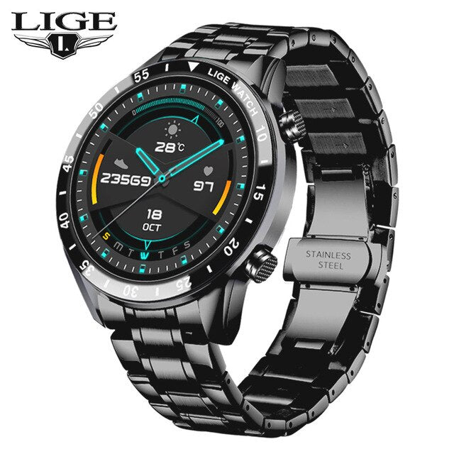 LIGE New Stainless Steel Digital Watch Men Sport Watches Electronic LED Male Wrist Watch For Men Clock Waterproof Bluetooth Hour