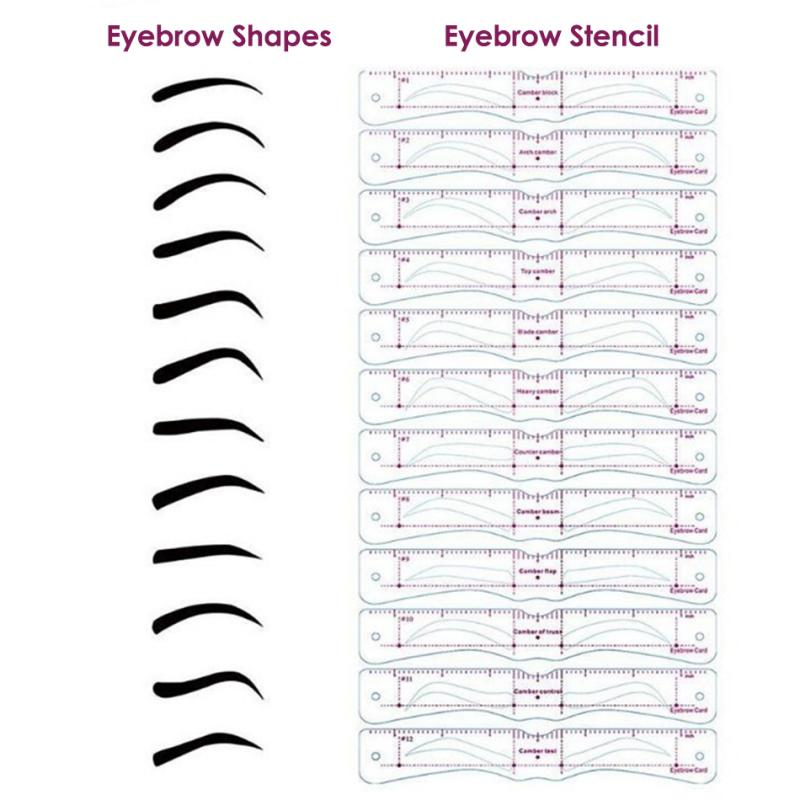 12Pcs Reusable Eyebrow Stencil Set Eye Brow DIY Drawing Guide Styling Shaping Grooming Template Card Easy Makeup Beauty Kit