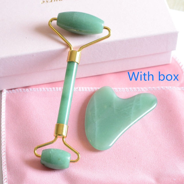 Jade Massage Facial Massager Facial Relaxation Lifting Tool Jade Rolling Stone Natural Rose Quartz Massager Beauty Skin Care Set