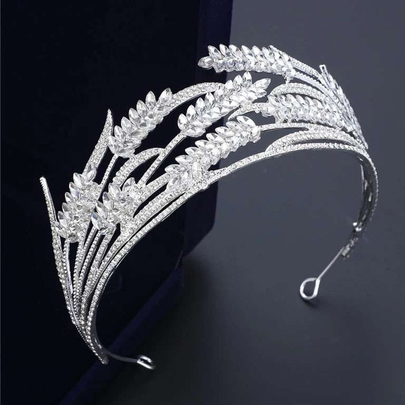 Luxury Crystal Wheat Shape Crown Handmade Gold Color Bride Headdress Wedding Tiara Rhinestone Headpiece Women Hair Accessories