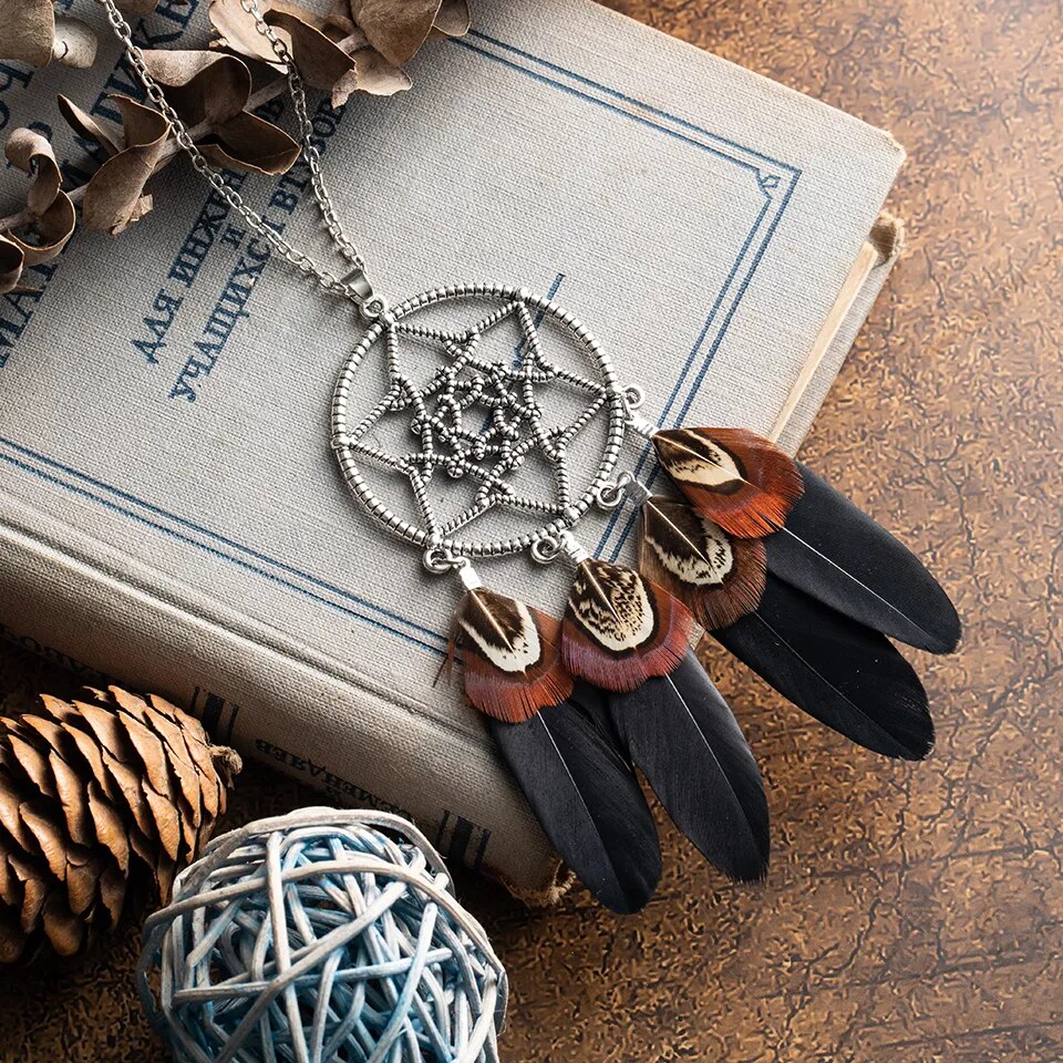 Long Leather Feather Chain Pendant Vintage Sweater Chain Necklace Choker for Women Boho in Jewelry Clothing Accessories Gifts