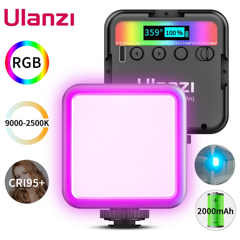 Ulanzi VL49 RGB LED Video Light 2500K-9000K With Cold Shoe Photographic Lighting Vlog Fill Light For Smartphone SLR DSLR Camera