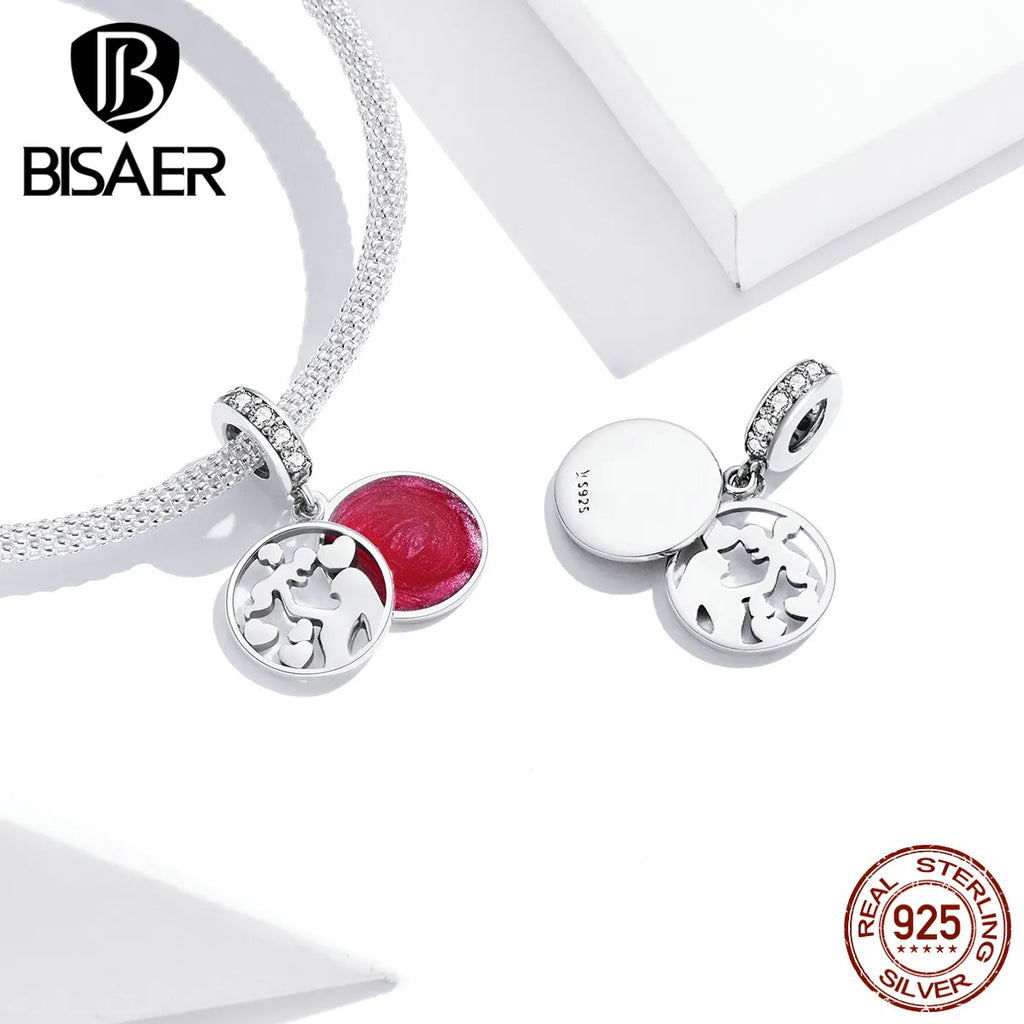 Mom Love Pendant BISAER 925 Sterling Silver Oxidized Maternal Love Mom Mother Beads Charms For Women Silver 925 Jewelry ECC1460