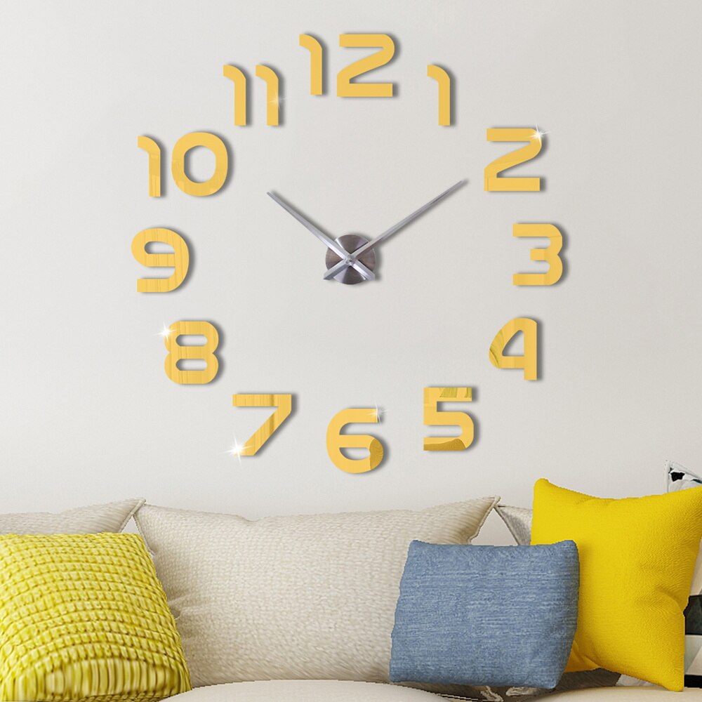 Large Wall Clock Sticker Acrylic Silent Digital Big 3D DIY Wall Clock Modern Design for Living Room Home Decor