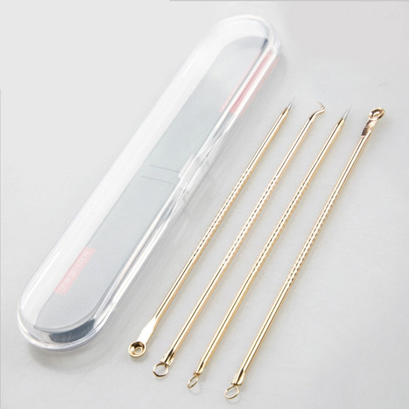 4Pcs/Set Blackhead Comedone Acne Pimple Belmish Extractor Vacuum Blackhead Remover Tool Spoon Rose Gold For Face Skin Care Tool