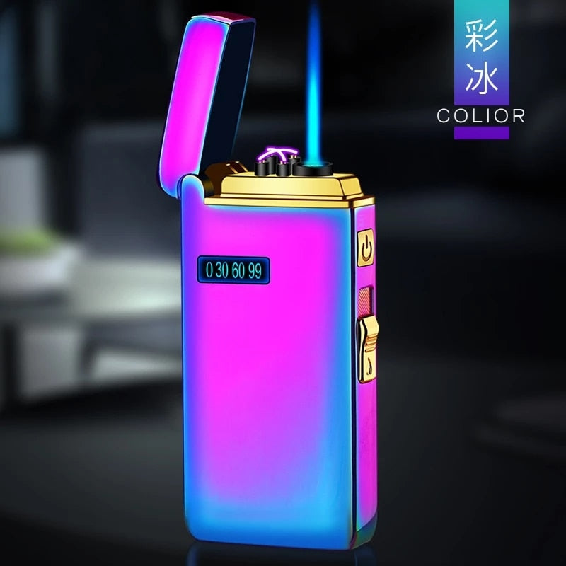 New Windproof Metal USB Lighter Torch Turbo Lighter Jet Dual Arc LED Lighter Gas Chargeable Electric Butane Pipe Cigar Lighter