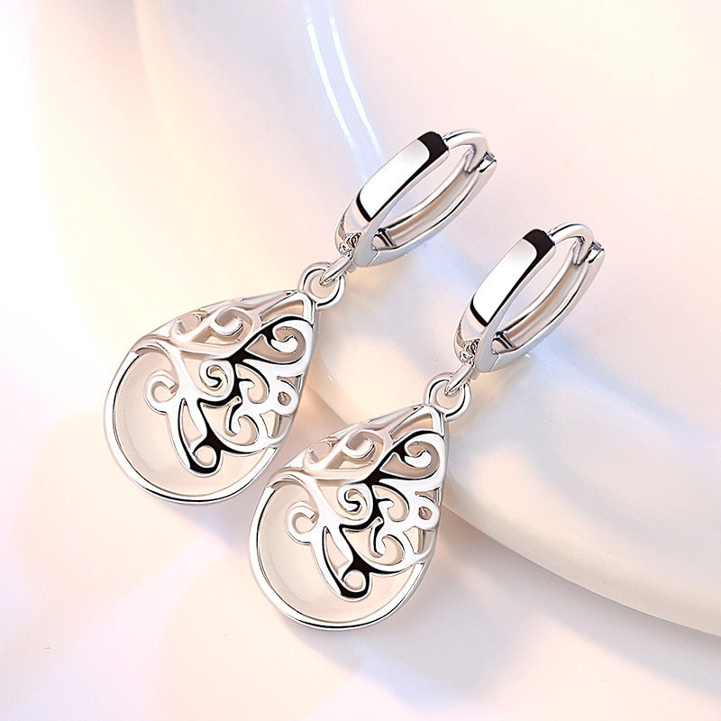 Trendy Opal Stone Flower 925 Sterling Silver Ladies Stud Earrings Original Jewelry For Women Anti Allergy Drop Shipping