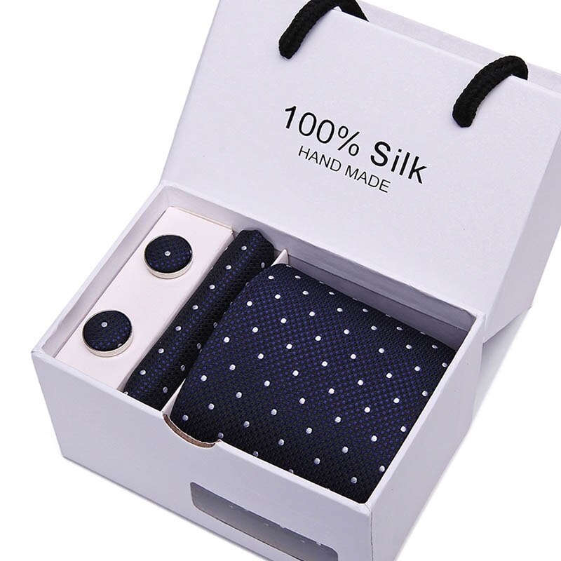 Joy alice New Men's Tie Hanky Cufflinks Set With Gift Box Red polka dot Fashion Ties For Men Wedding Business Party Groom SB43