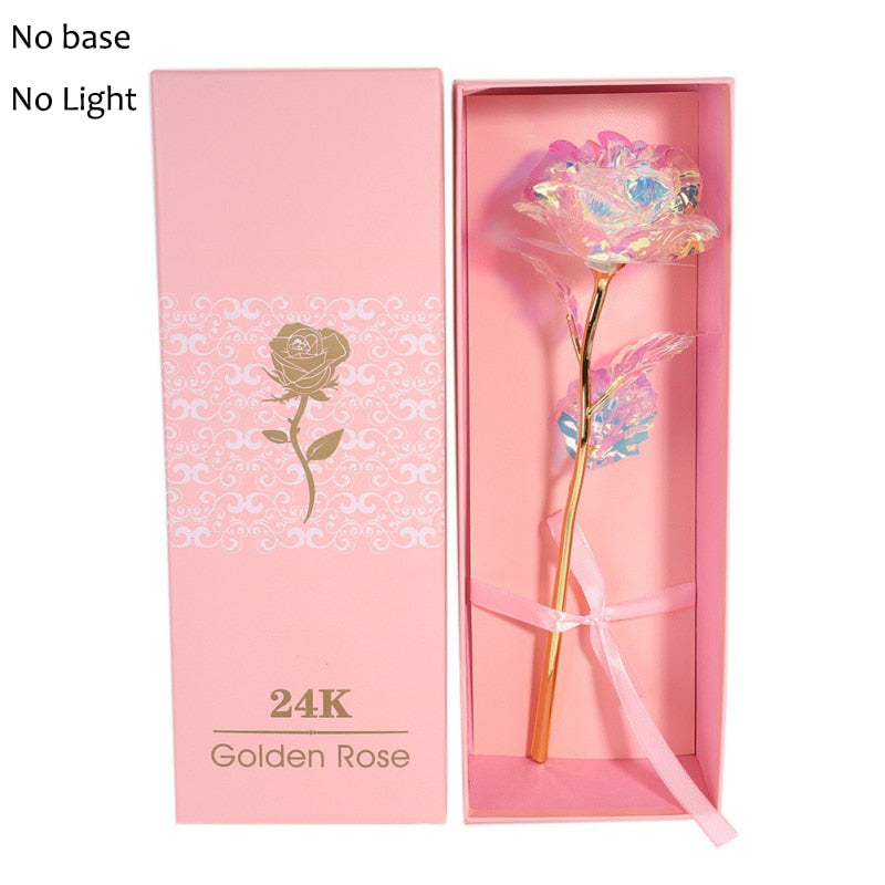 24k Gold Plated Rose With Love Holder Box Gift Valentine&#39;s Day Mother&#39;s Day Gifts Flower Gold Dipped Rose US Drop ship