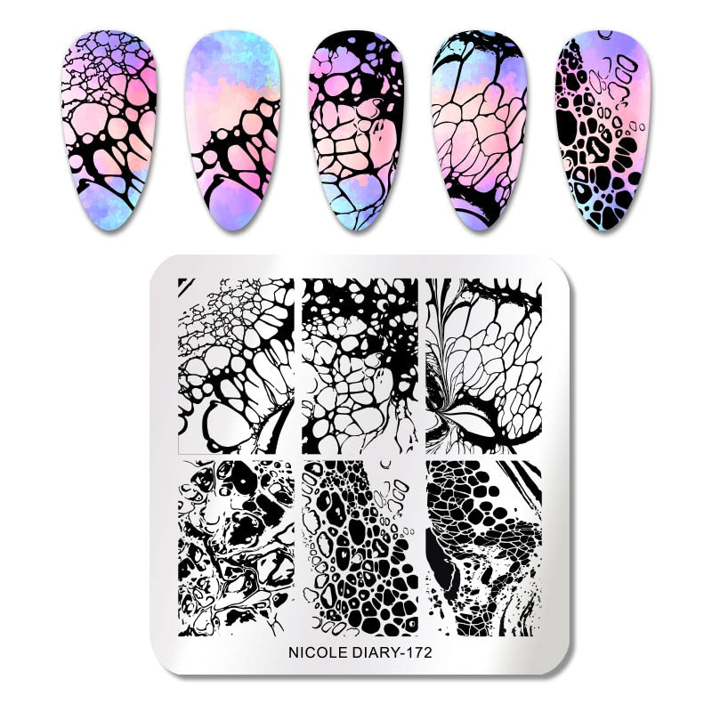 NICOLE DIARY Leaves Flower Stripe Design Stamping Plates Abstract Lady Face Nail Stamp Templates Leaf Floral Printing Stencil