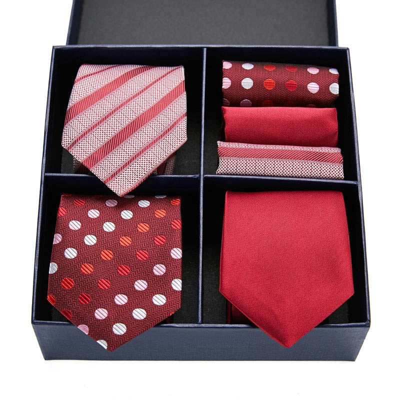 Gift box packing Silk Ties For Men Novelty Hanky  Set 3 Styles  Men's Tie Formal Red Cravat for Wedding Business Necktie