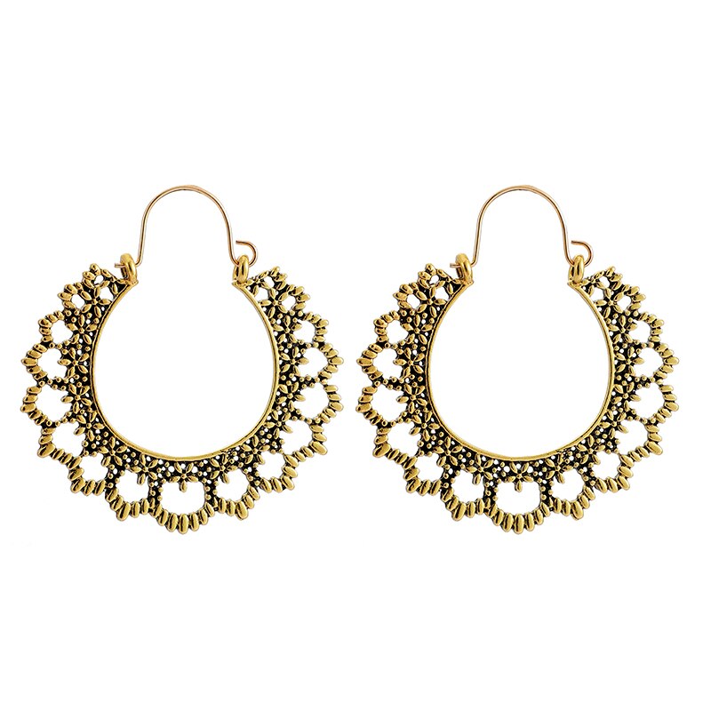 HuaTang Vintage Gold Silver Color Drop Earrings for Women Boho Geometric Carved Earrings Female Indian Ethnic Jewelry brincos