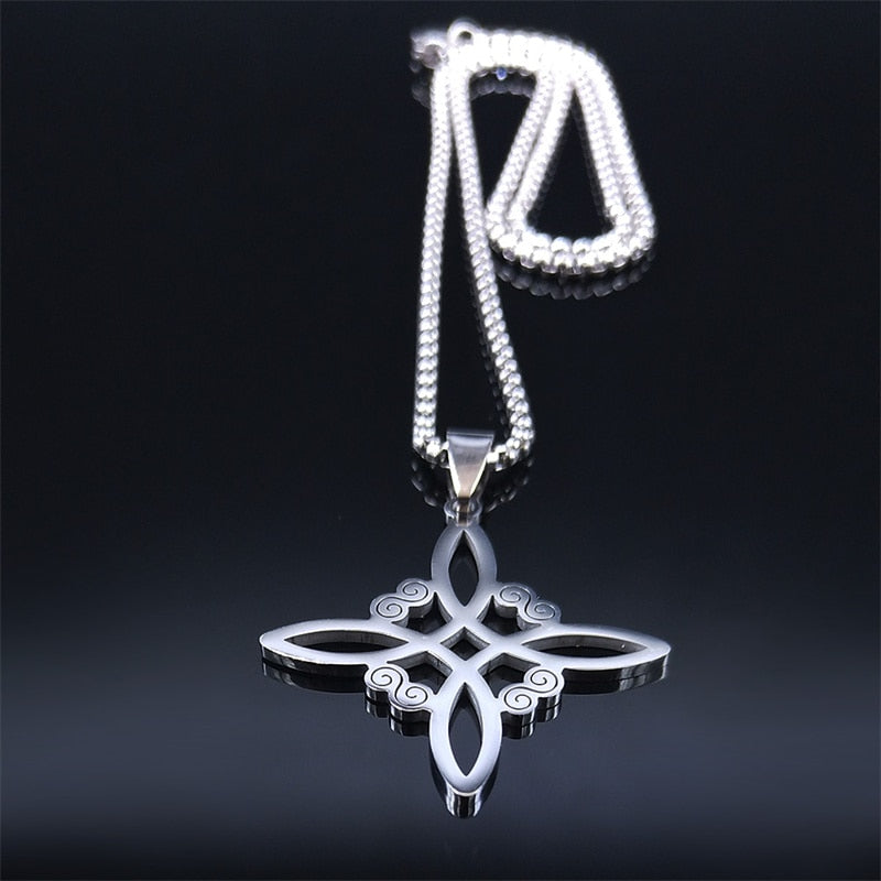 Witchcraft Stainless Steel Witch Knot Pendant Necklace for Women Man Silver Color Wicca Chain Necklaces Jewelry nudo de bruja