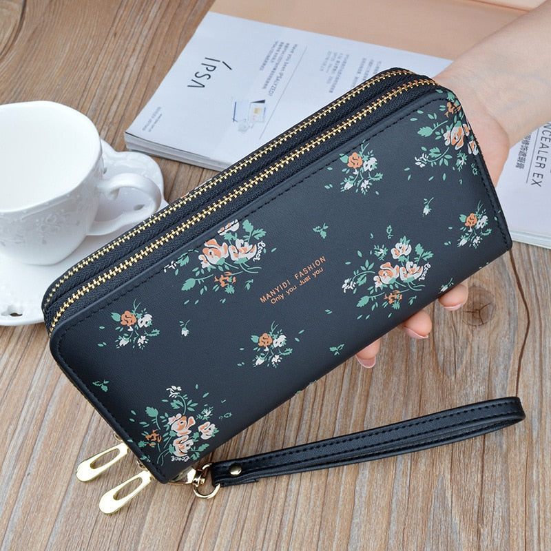 Wristband Phone Purses Women Wallets Splice Female Purse Leather Ladies Long Woman Wallets Big Card Holder Clutch Double Zipper