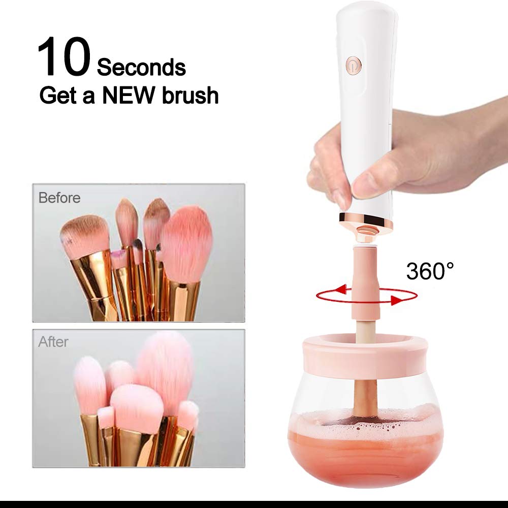 Makeup Brush Cleaner Dryer, Automatic Brush Spinner with 8 Size Rubber Collars, Wash and Dry in Seconds,Brush Cleaning Machine