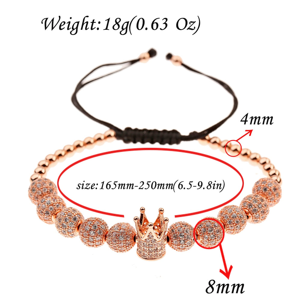 Luxury CZ King Crown Charm Men&#39;s Copper Bead Macrame Bracelets Fashion Geometric Long Tube Set Bracelets&amp;Bangles For Women