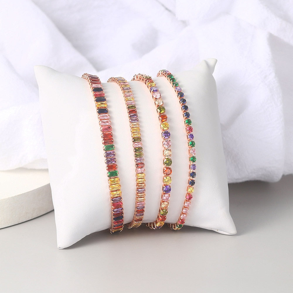 Adjustable Multicolor Tennis Bracelets For Women Ladies Wedding Rainbow Colorful Zircon Charm Bracelet Hand Chain Jewelry DZH043