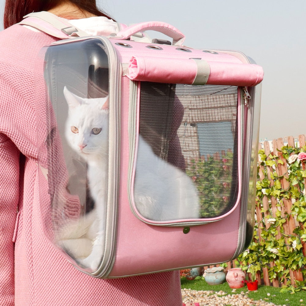 Breathable Cat Backpack Large Capacity Puppy Dog Transparent Carrying Bag Outdoor Travel Portable Pet Carrier Cats Shoulders Bag