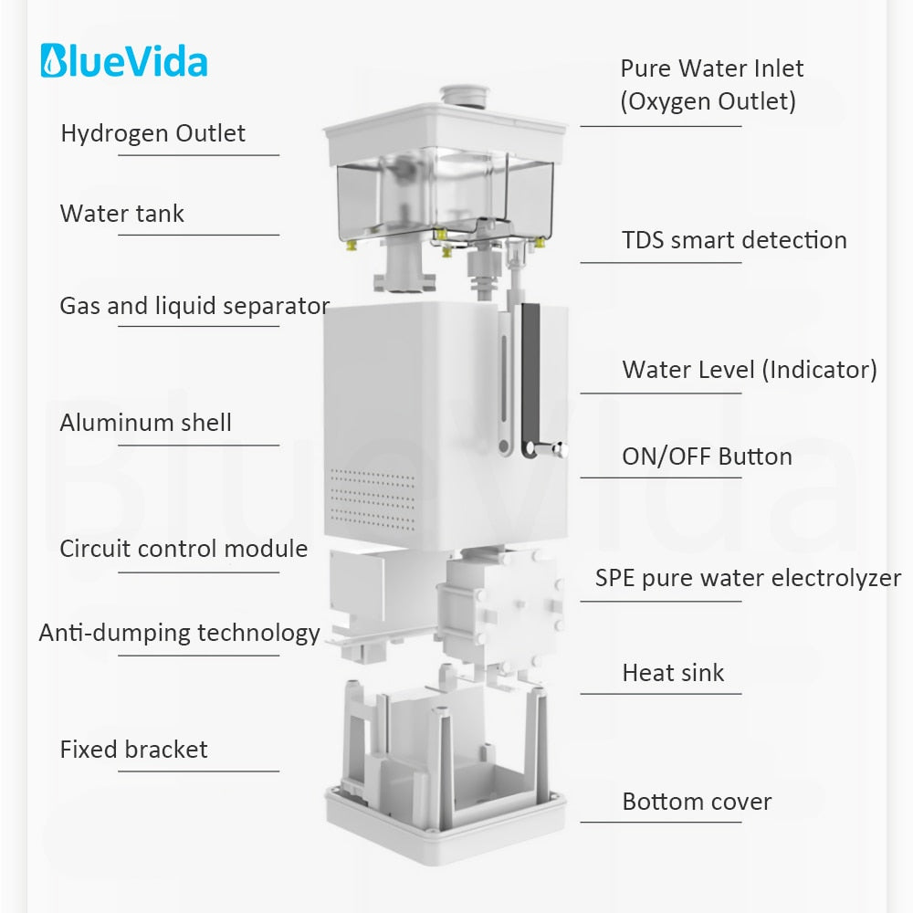 Bluevida 99.99% High Purity Hydrogen Inhalation Machine Low Noise Make Hydrogen Water H2 Inhalation Generator SPE/PEM 150ml/m