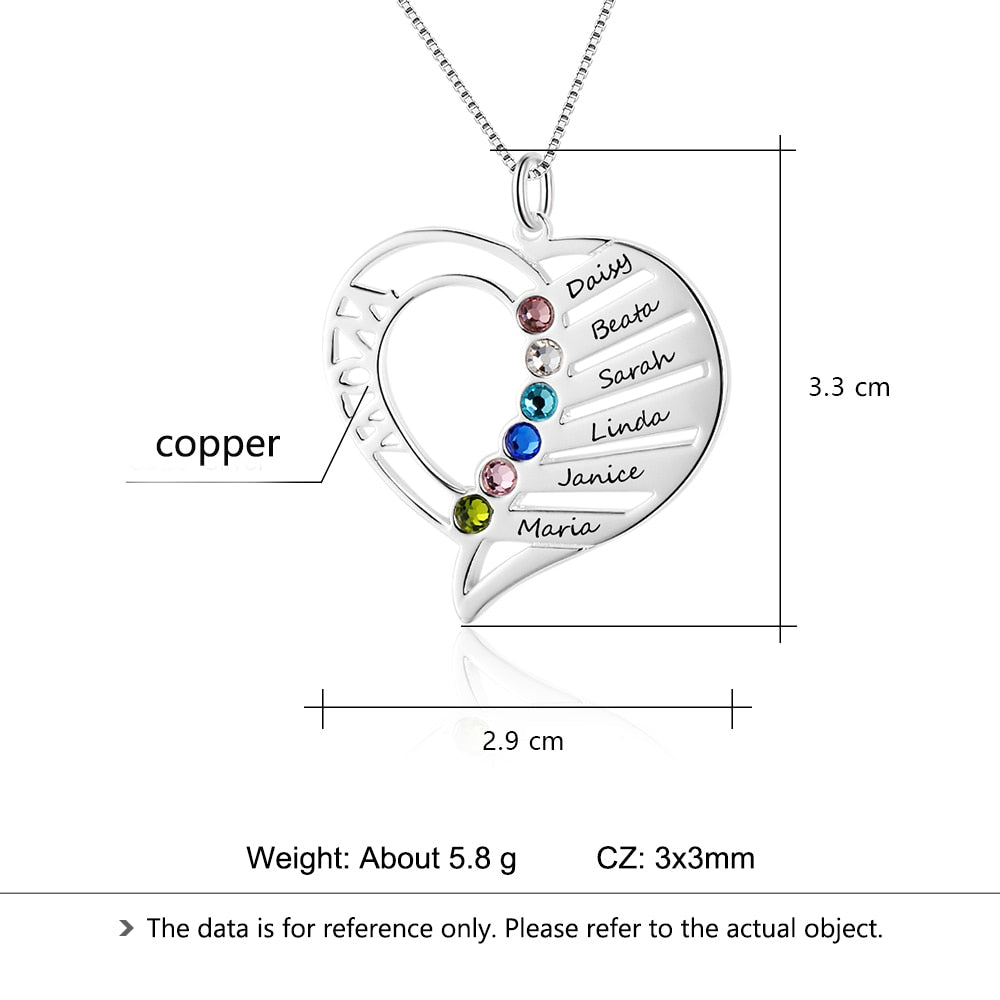 Personalized Necklaces Silver Color Heart Shape Pendants Engrave Name Necklaces Birthstone Fashion Jewelry DIY Gift for Women