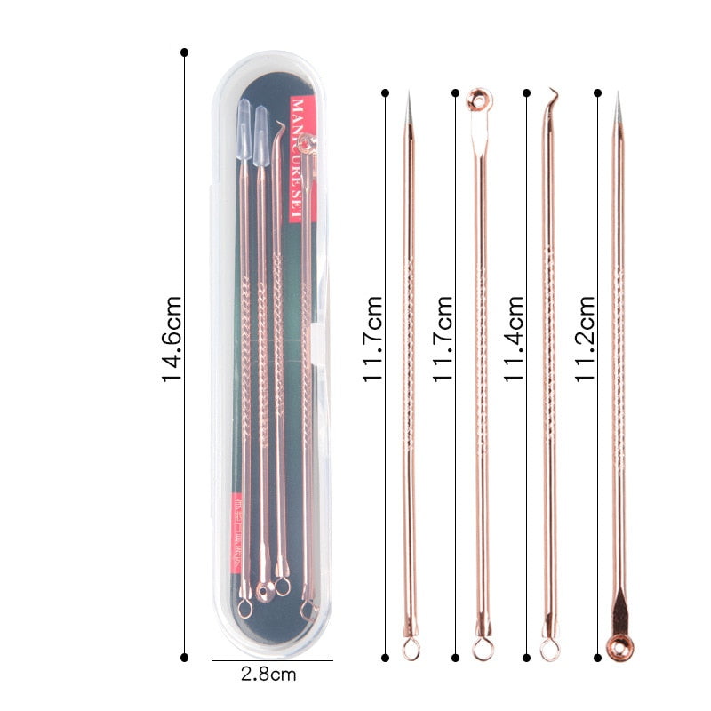 4Pcs/Set Blackhead Comedone Acne Pimple Belmish Extractor Vacuum Blackhead Remover Tool Spoon Rose Gold For Face Skin Care Tool