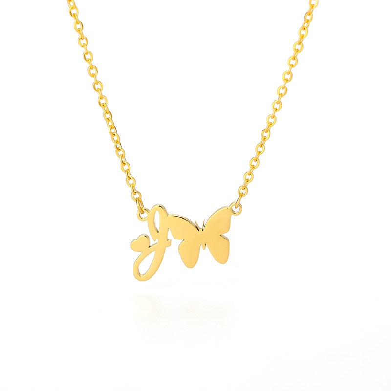 Butterfly Initial Necklace For Women Stainless Steel Gold Color A-Z Letter Necklace Pendant Bijoux Femme 2020 Boho Jewelry Gift