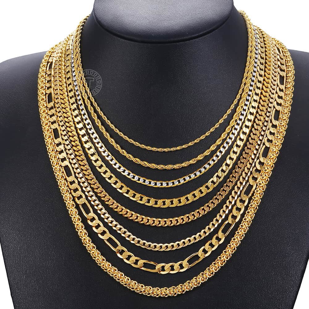 Necklace In Gold For Men And Women Male Collar with Figaro Rope Cuban Link Chain Necklace Fashion Gift Jewelry 18-24