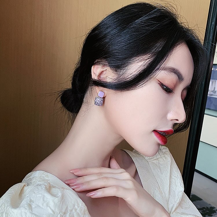 2020 New Arrival Classic Purple Crystal Square Dangle Earrings For Women Elegant Fashion Geometric Luxury Jewelry