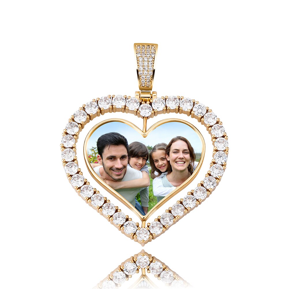 TOPGRILLZ в форме сердца на заказ фото спина двусторонний медальон кулон ожерелье с 4 мм теннисная цепочка Циркон хип-хоп ювелирные изделия