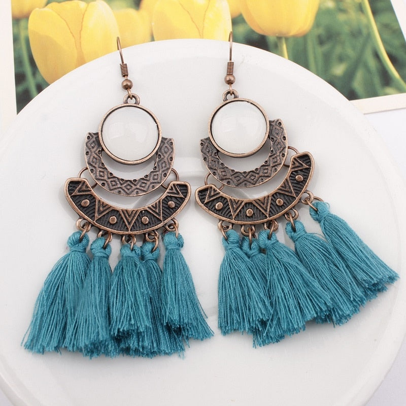 Exknl 25 Colors Tassel Earrings Women Long Fringe Statement Bohemian Drop Boho Hanging Dangle Earrings Accessories 2022