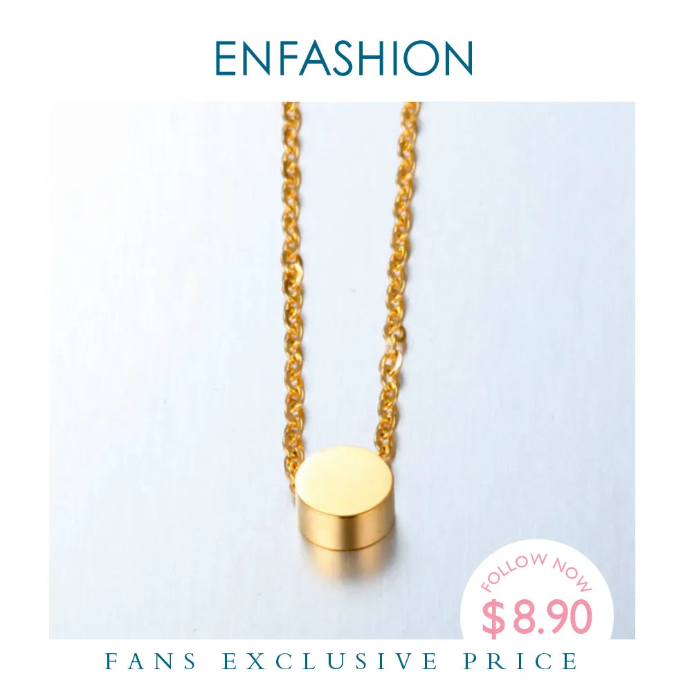 Enfashion Geometric Mini Circle Necklace Rose Gold Color Necklaces Pendants Stainless Steel Necklace Women chocker Jewelry