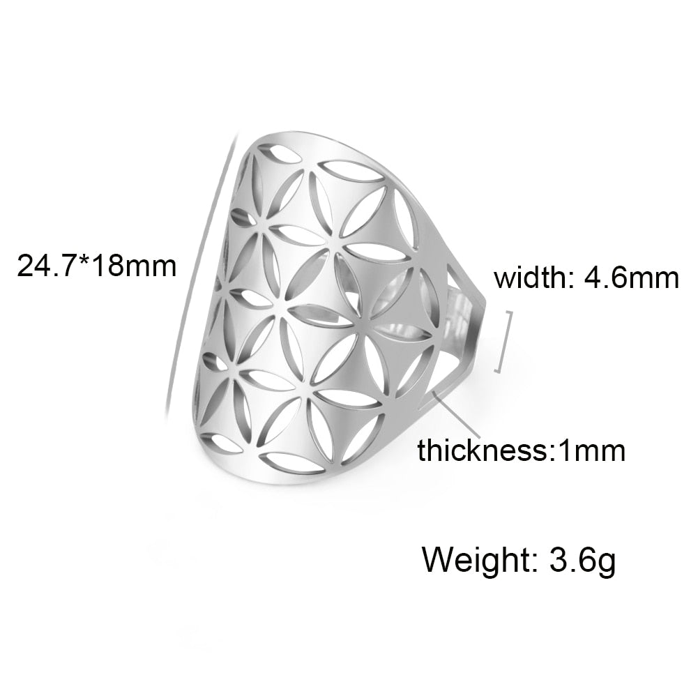 Skyrim Viking Flower of Life Ring Vintage Adjustable Stainless Steel Sacred Geometry Rings for Women Amulet Jewelry Wholesale