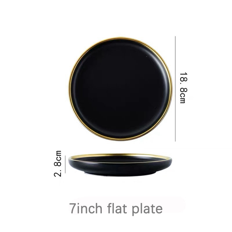Black Tableware Set Ceramic Dinner Plate Dishes Plates and Bowls Set Food Plate Salad Soup Bowl Dinnerware Set for Restaurant