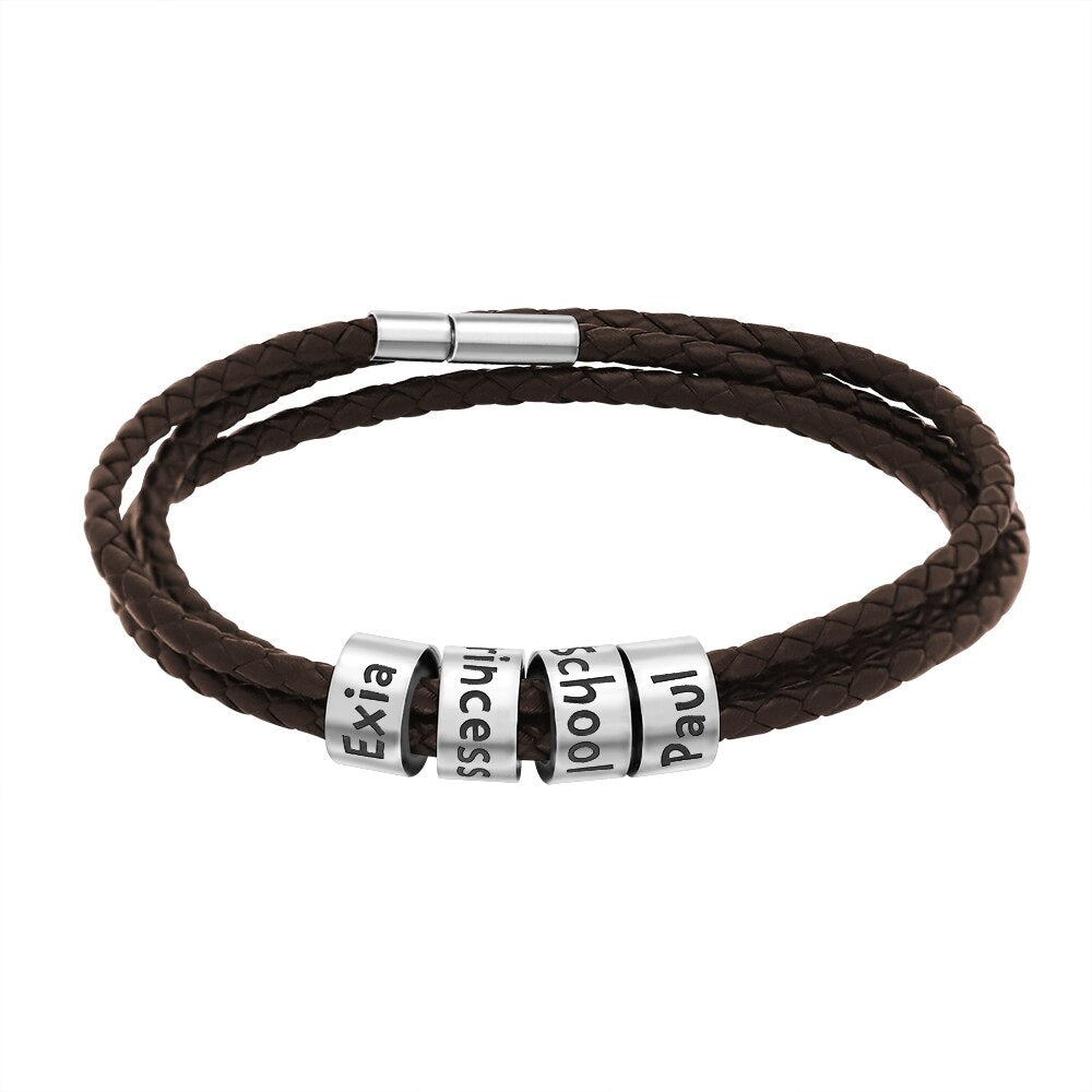MYLONGINGCHARM Personalized Braided leather Bracelet,Custom Name Bracelet Women bracelet Men bracelet Steel Beads