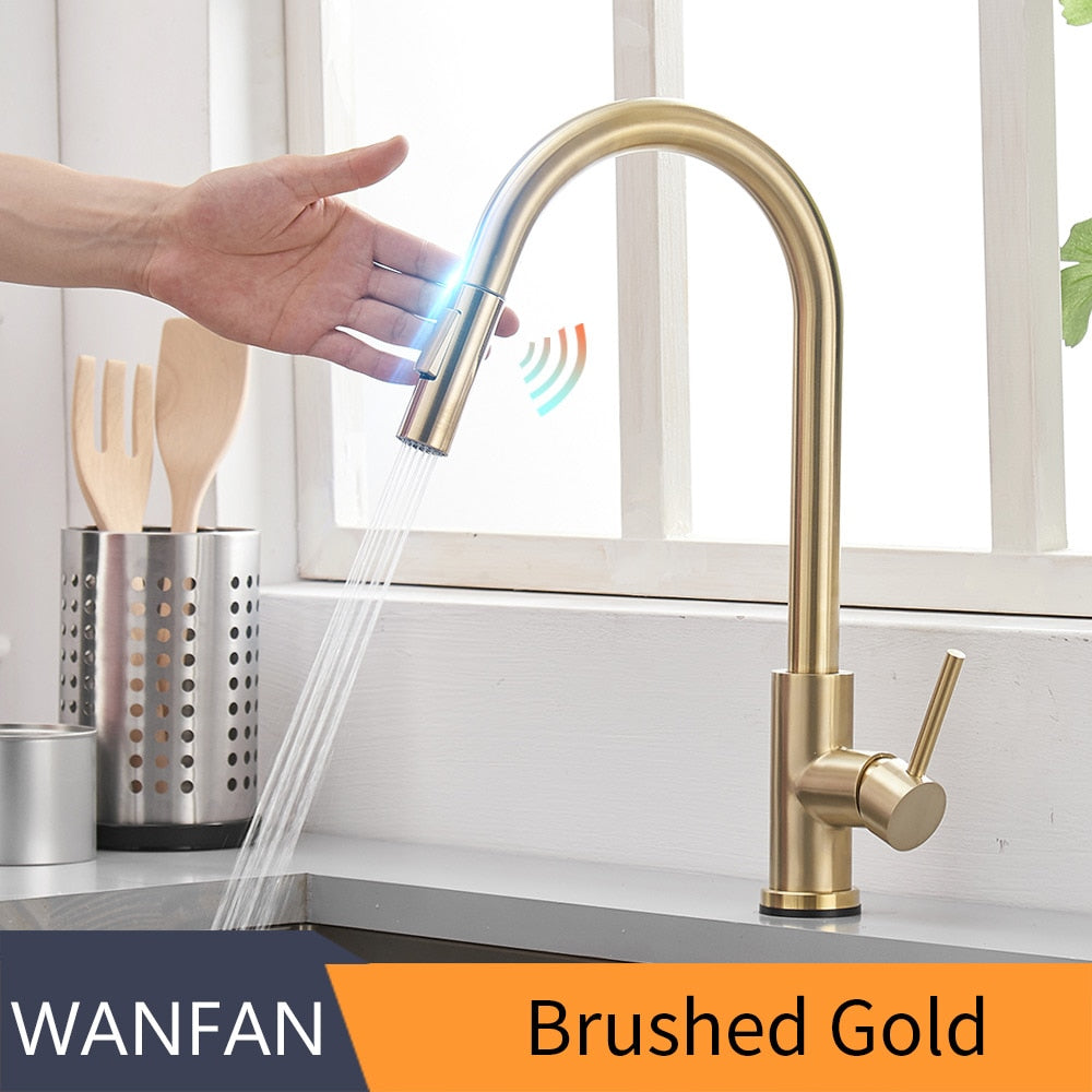 Sensor Kitchen Faucets Brushed Gold Smart Touch Inductive Sensitive Faucet Mixer Tap Single Handle Dual Outlet Water Modes 1005J