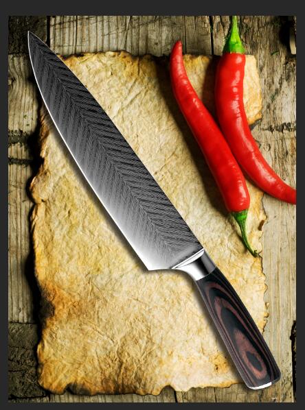 XITUO Kitchen Chef Knives 8 inch Classic pattern Japanese 7CR17 Stainless Steel Sanding Laser Pattern Vegetable Santoku Knife