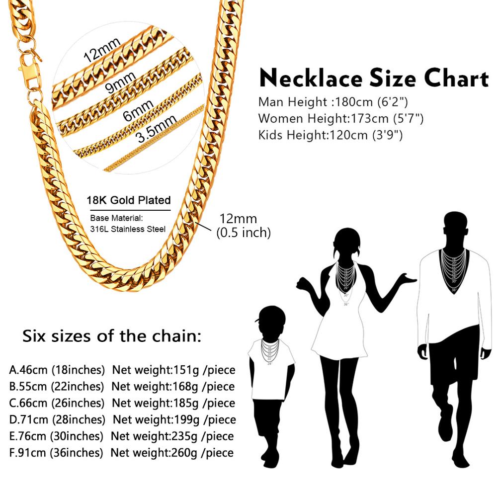 U7 Men Thick Chain Necklace Gold Chain 6/9/13MM Miami Cuban Chain Necklace 14&quot;-30&quot;  Stainless Steel Chunky Necklace N453