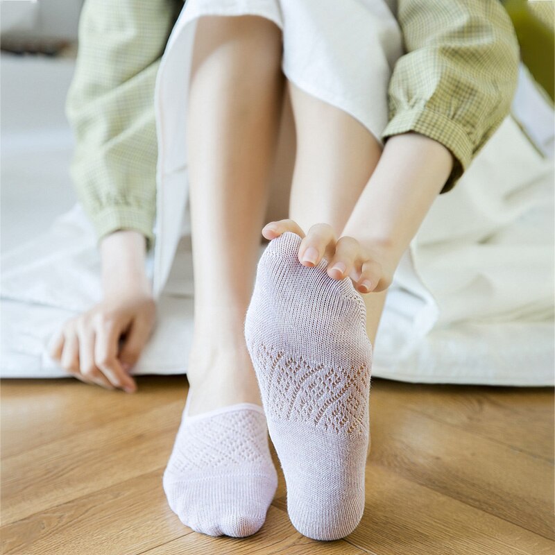 5 Pairs/Set Women Silicone non-slip invisible Socks Summer Solid Color Mesh Ankle Boat Socks Female Cotton Slipper No show Socks