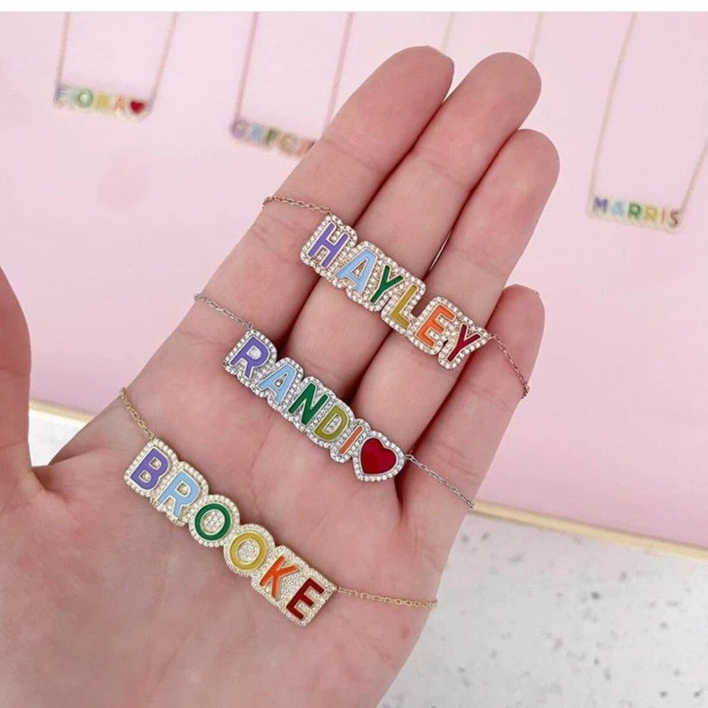 Enamel Name Necklace Personalized 925 Sterling Silver Custom Necklaces Enamel Necklace Colorful Enamel Nameplate Pendant