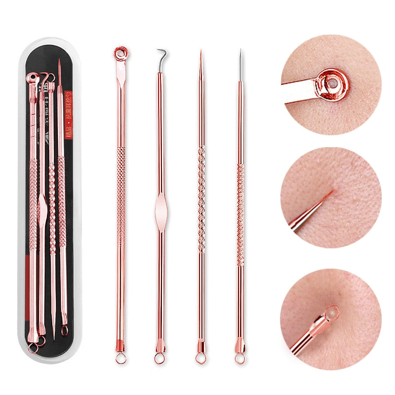 4Pcs/Set Blackhead Comedone Acne Pimple Belmish Extractor Vacuum Blackhead Remover Tool Spoon Rose Gold For Face Skin Care Tool