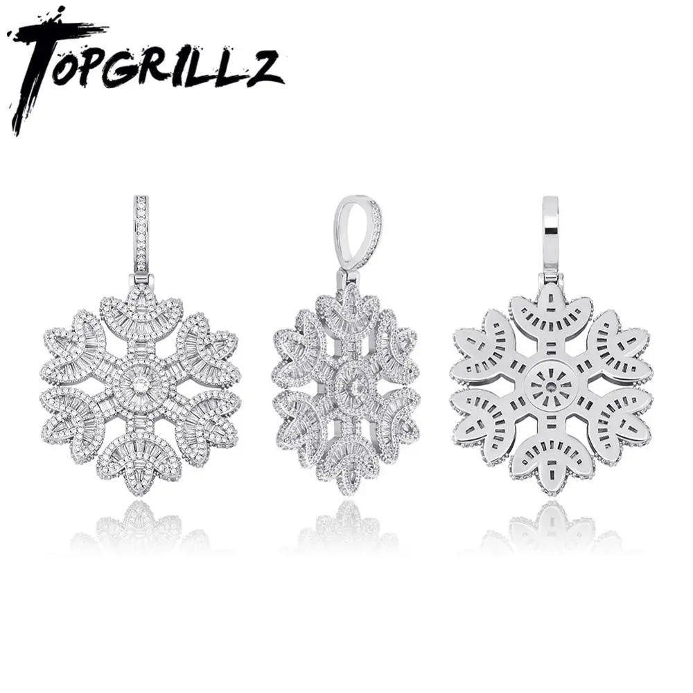 TOPGRILLZ High Quality Snowflake Pendant Necklace Micro Pave Iced Out Cubic Zirconia Pendant Hip Hop Fashion Jewelry For Gift