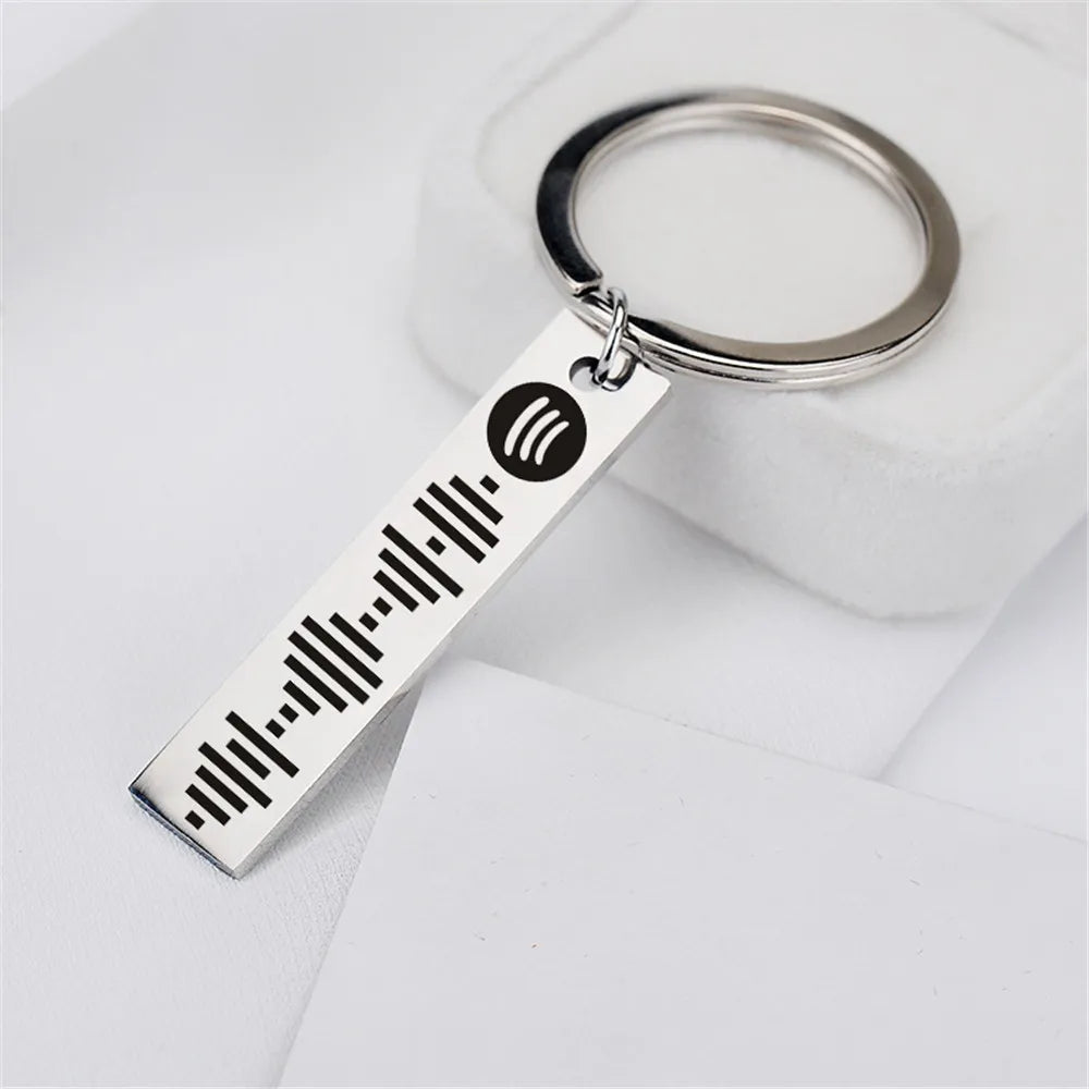 Personalized Music Spotify Scan Code Keychain For Women Men Stainless Steel Keyring Custom Laser Engrave Spotify Code Jewelry