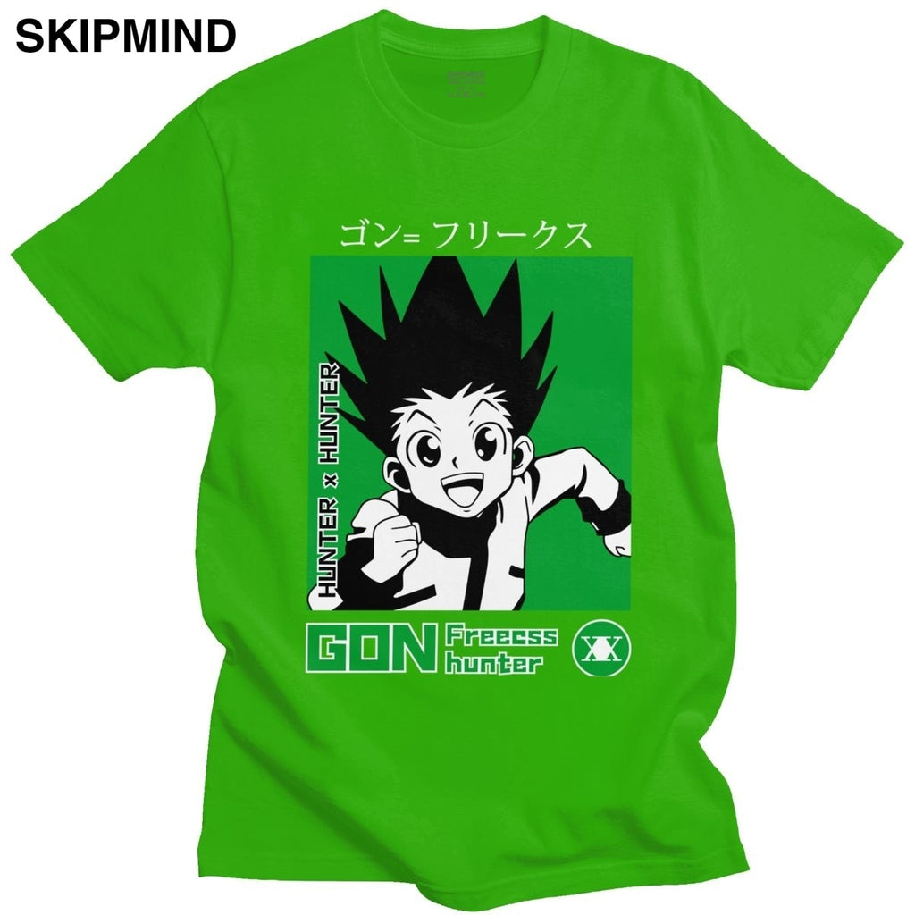 Trendy Men T Shirt Hunter X Hunter Short Sleeved Cotton Tee Round Neck Leisure Gon Freecss T-shirt Japanese Manga Anime Tshirt