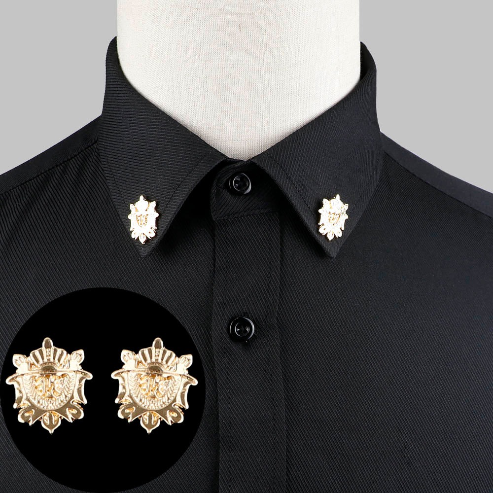 1 Pair Trendy Suit Shirt Collar Pin Tree Leaf Dragon Leopard Hollowed Triangle Crown Brooches For Men Women Daily Wear Accessory