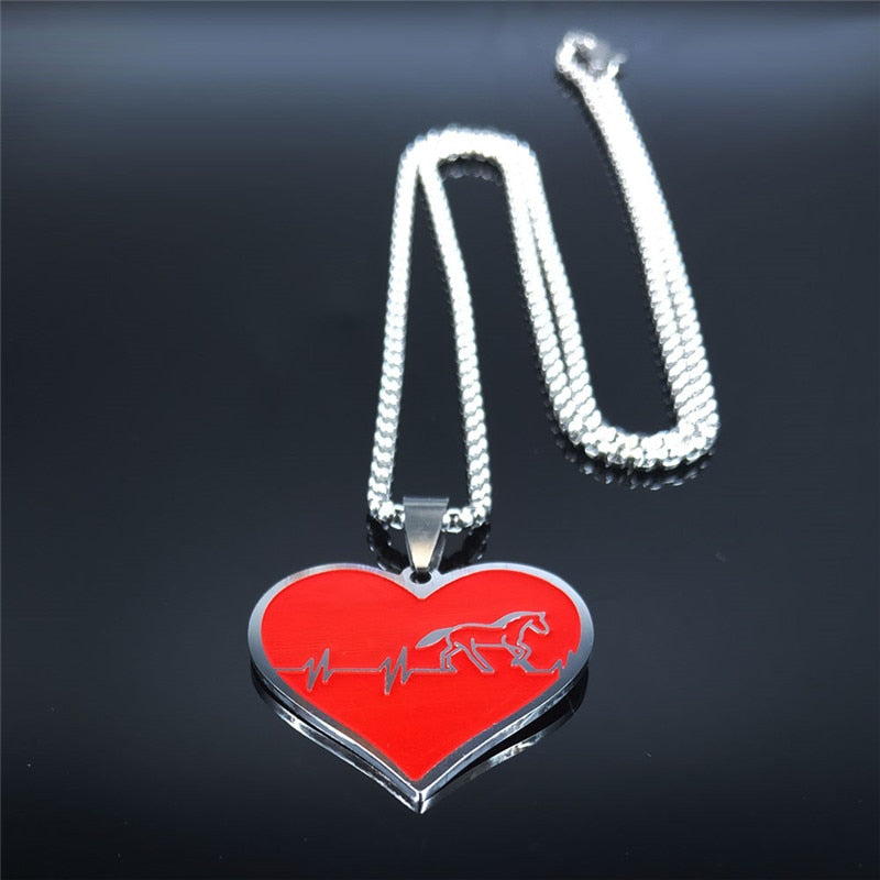 Fashion Horse Stainless Steel Choker Necklace for Men Silver Color Black Heart Necklace Jewelry colgante hombre N1048S01