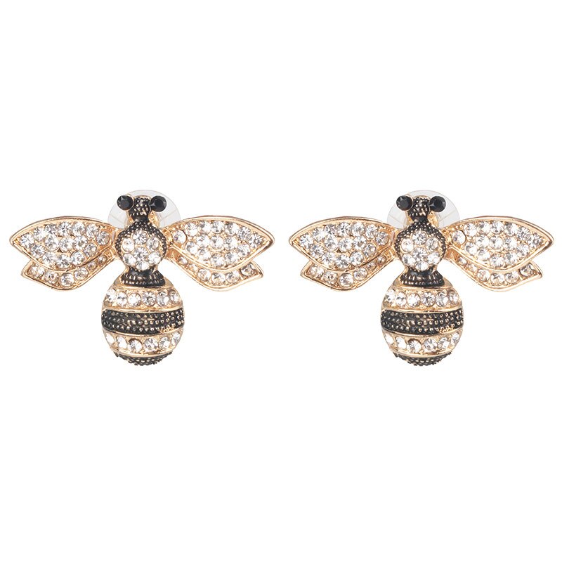 Party jewelry accessories vintage Bee crystal earrings Insect statement stud earrings in the shape of a pearl butterfly.