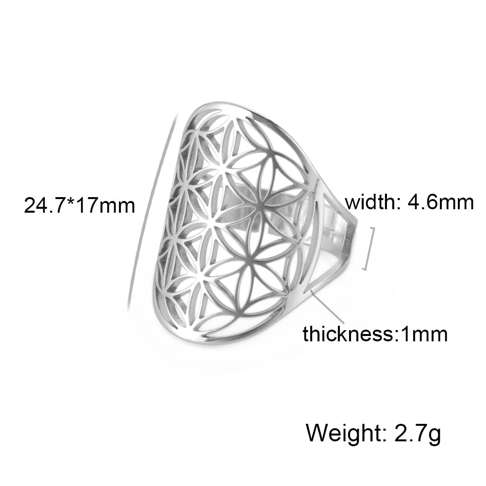 Skyrim Viking Flower of Life Ring Vintage Adjustable Stainless Steel Sacred Geometry Rings for Women Amulet Jewelry Wholesale