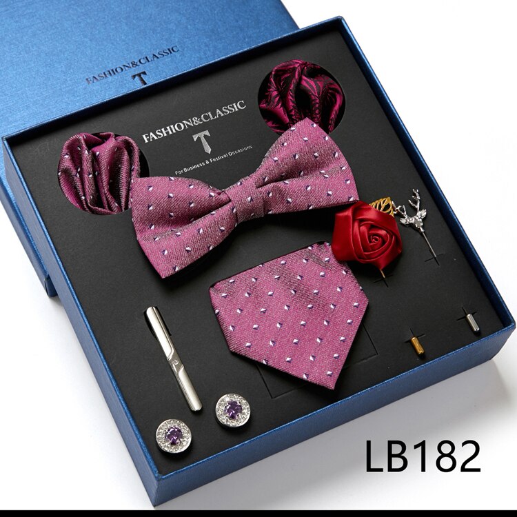 Gift Box Custom Ties Hanky Cufflinks Bowtie Sets 7cm Paisley Cravats Striped Necktie for Men Wedding Party
