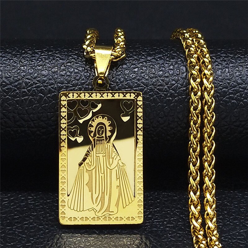 Hip Hop Virgin Mary Medal Our Lady of Guadalupe Necklace Stainless Steel Pendant Necklace Women/Men Jewelry virgen de guadalupe