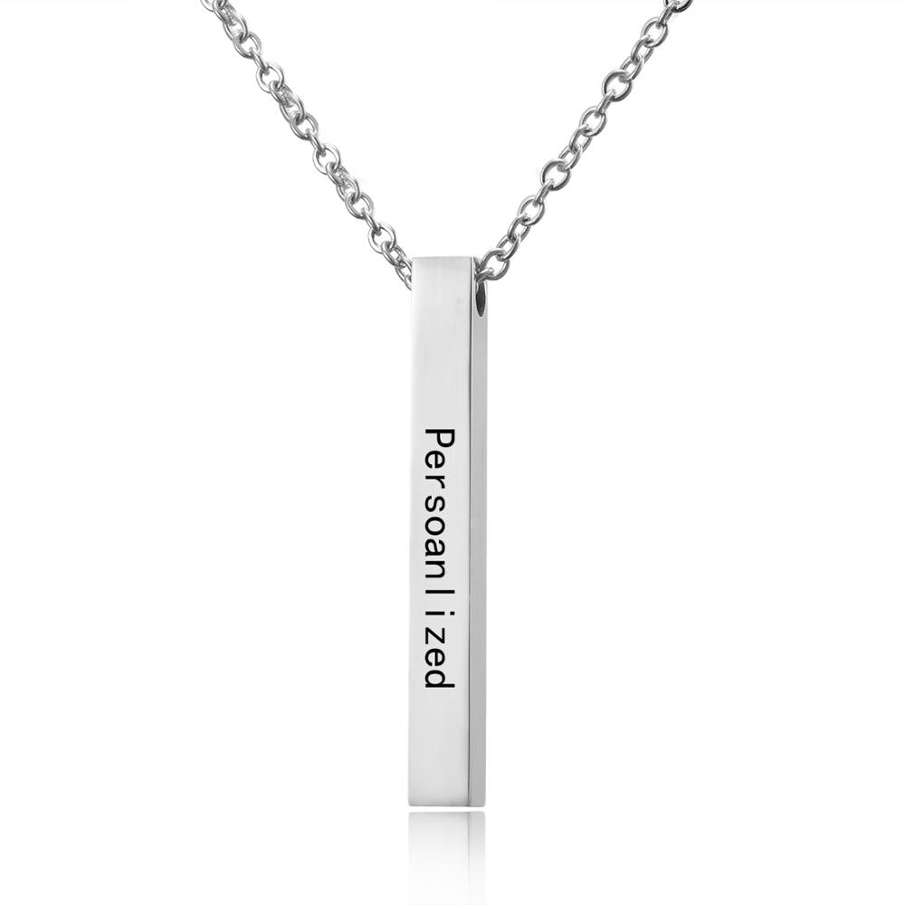 Rinhoo Four Sides Engraving Personalized Square Bar Custom Name Necklace Stainless Steel Pendant For Women/Men Birthday Gift